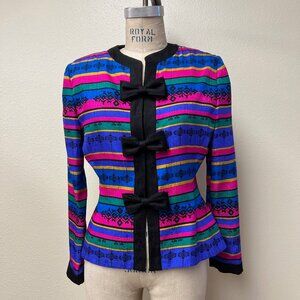 EUC Vintage 90s Papell Boutique Colorful Silk Long Sleeve Jacket Size 6 Petite